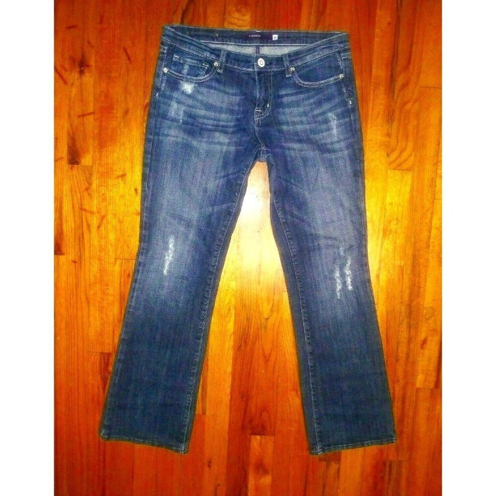 VIGOSS jeans London Boot distressed 34 x 31 dark wash whisker front stretch DOJO